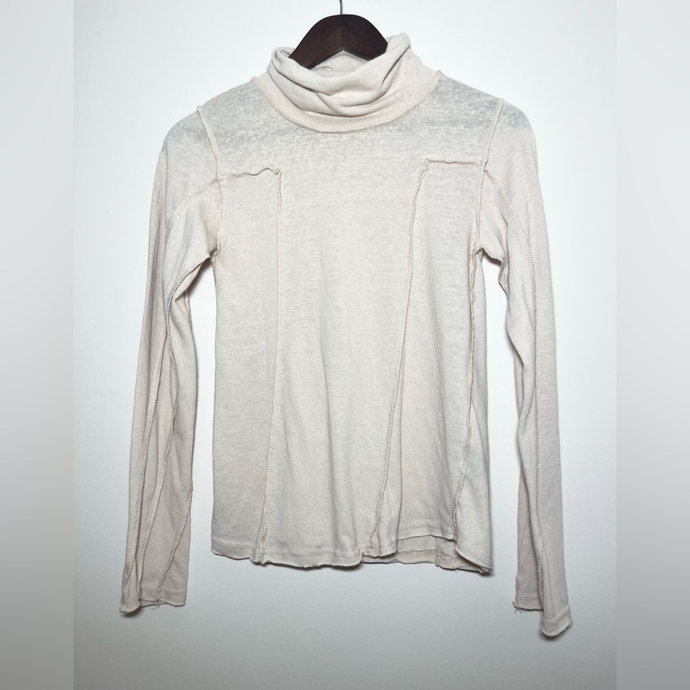 POL Exposed Seam Long Sleeve‎ Knit Top Natural | Small